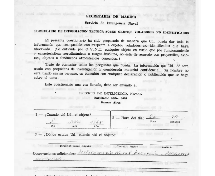 Formularios OVNI de la Armada Argentina, 1965