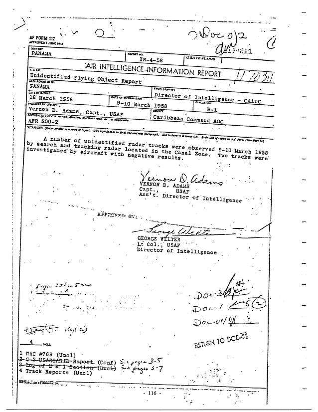 PANAMA CANAL ZONE RADAR SIGHTING – MARCH 9-10, 1958